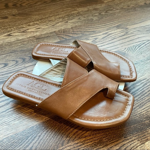 AGL Asymmetrical Toe Loop Brown Slide Sandals - Picture 6 of 11